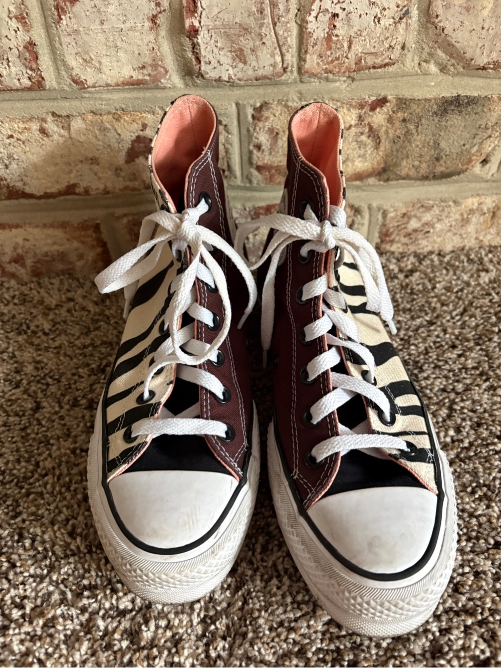 Converse High Top Sneakers - Maroon & Zebra Print - Picture 2 of 4